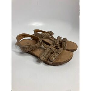Aetrex Jillian Sandals Women 9 Brown Good Braided Leather Orthotic comfort